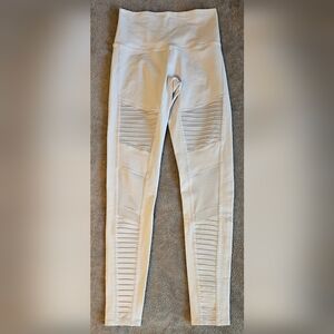 ALO Yoga White Moto Ribbed Leggings